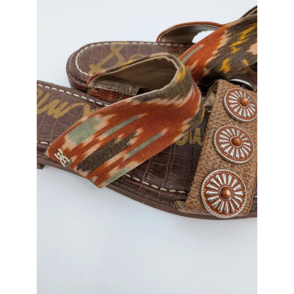 Sam Edelman Hera Slide Sandals Womens 8 Brown Ikat‎ Concho Boho Western Shoes
